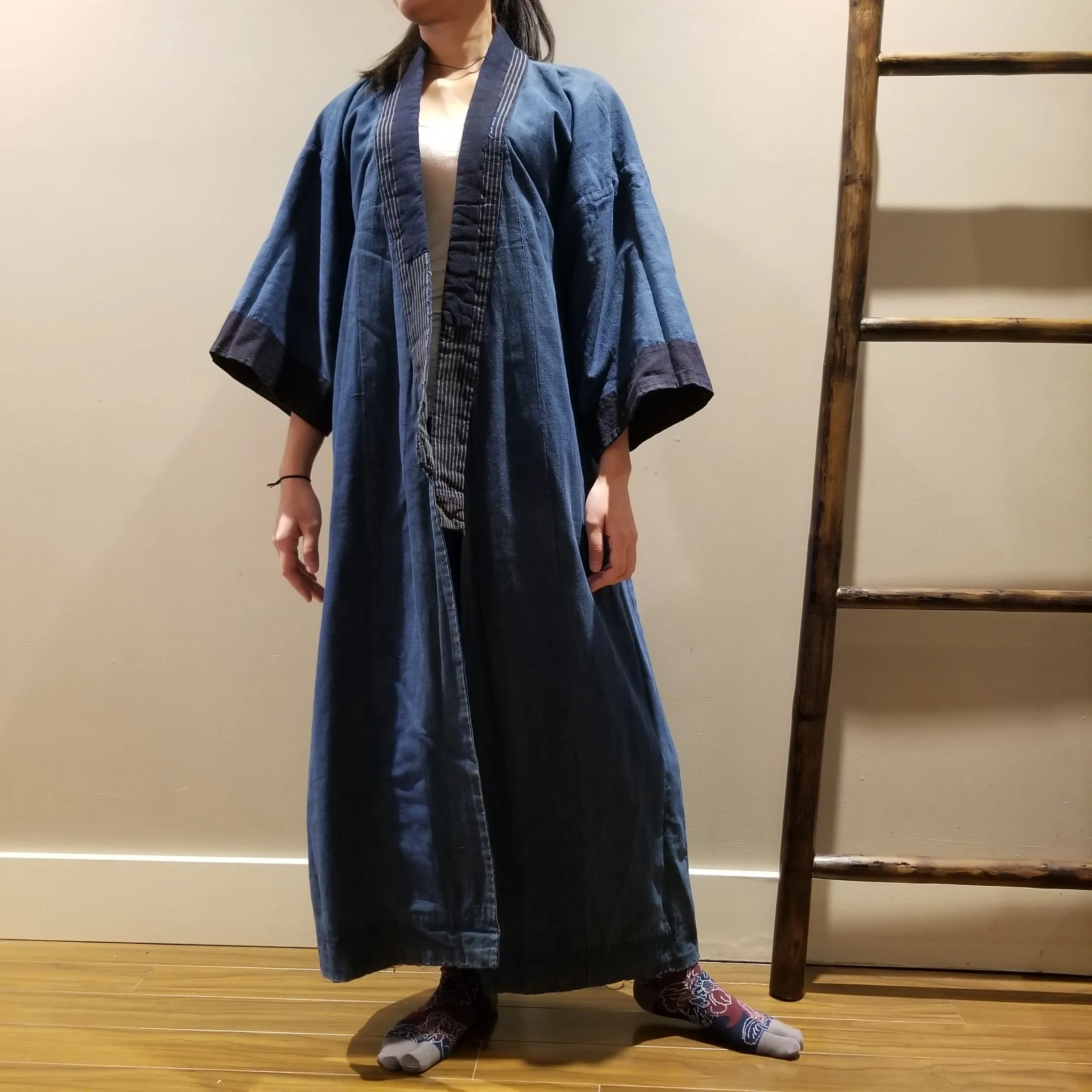 Reversible Indigo Dye Shima Kasuri Kimono Jacket