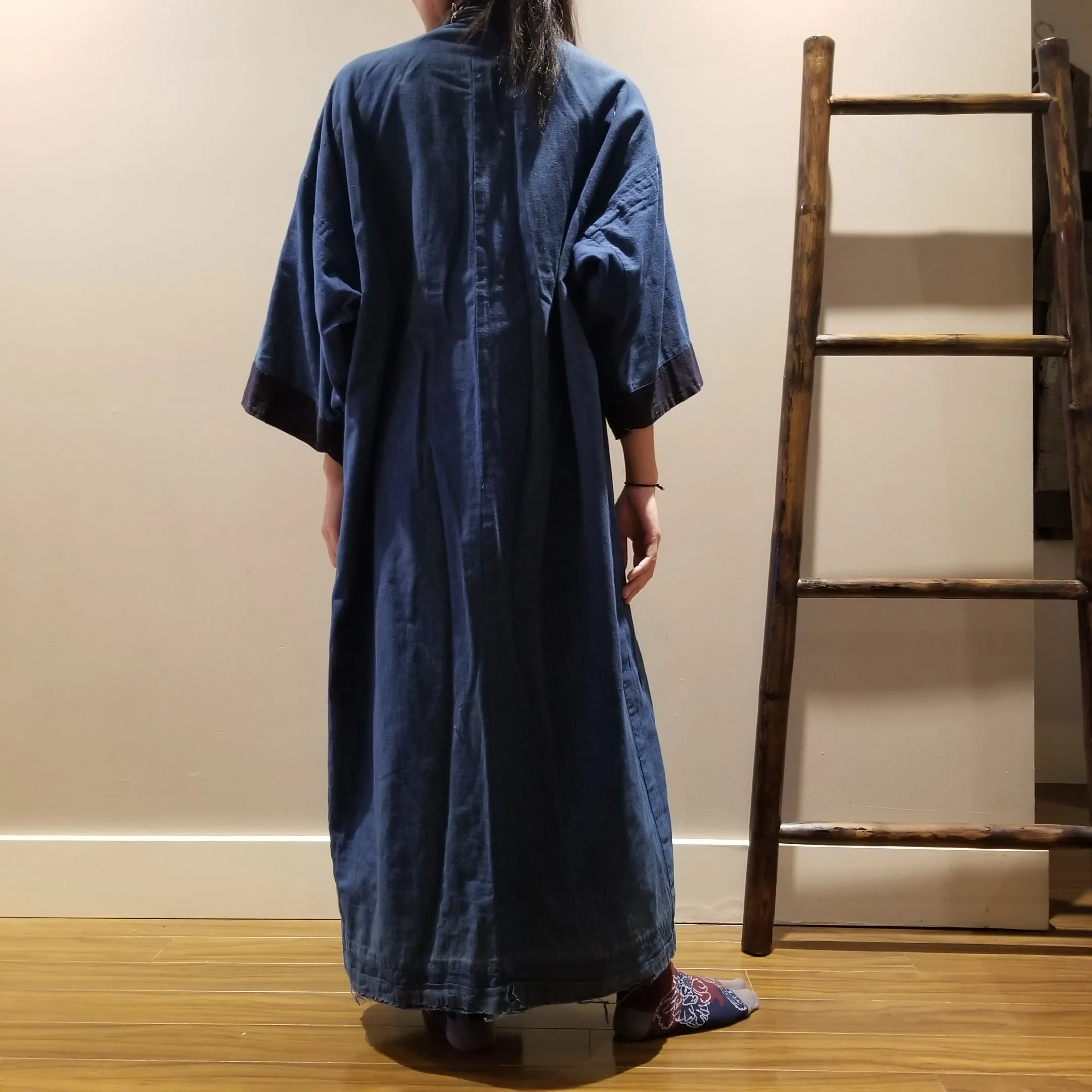 Reversible Indigo Dye Shima Kasuri Kimono Jacket