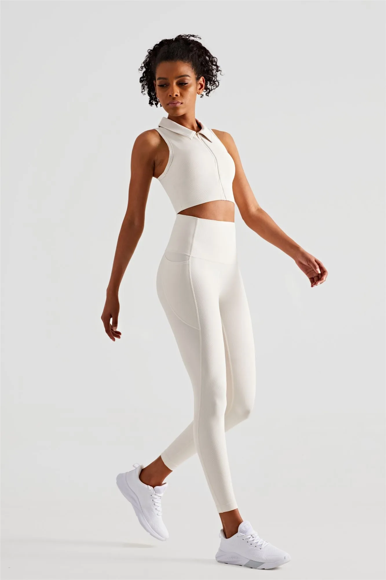 Ribbed Crop Tank Top & Yoga Leggings Activewear Set