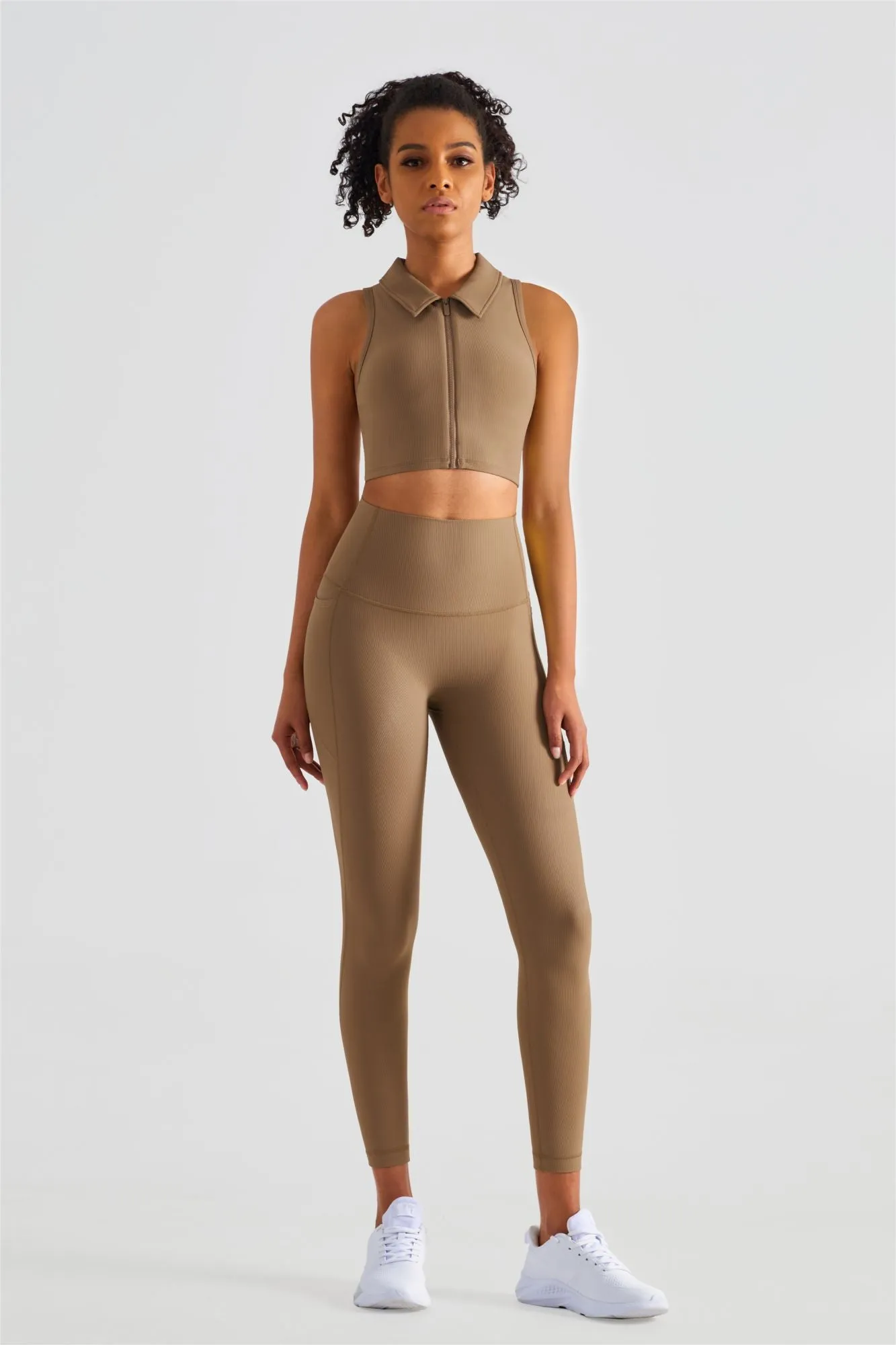 Ribbed Crop Tank Top & Yoga Leggings Activewear Set