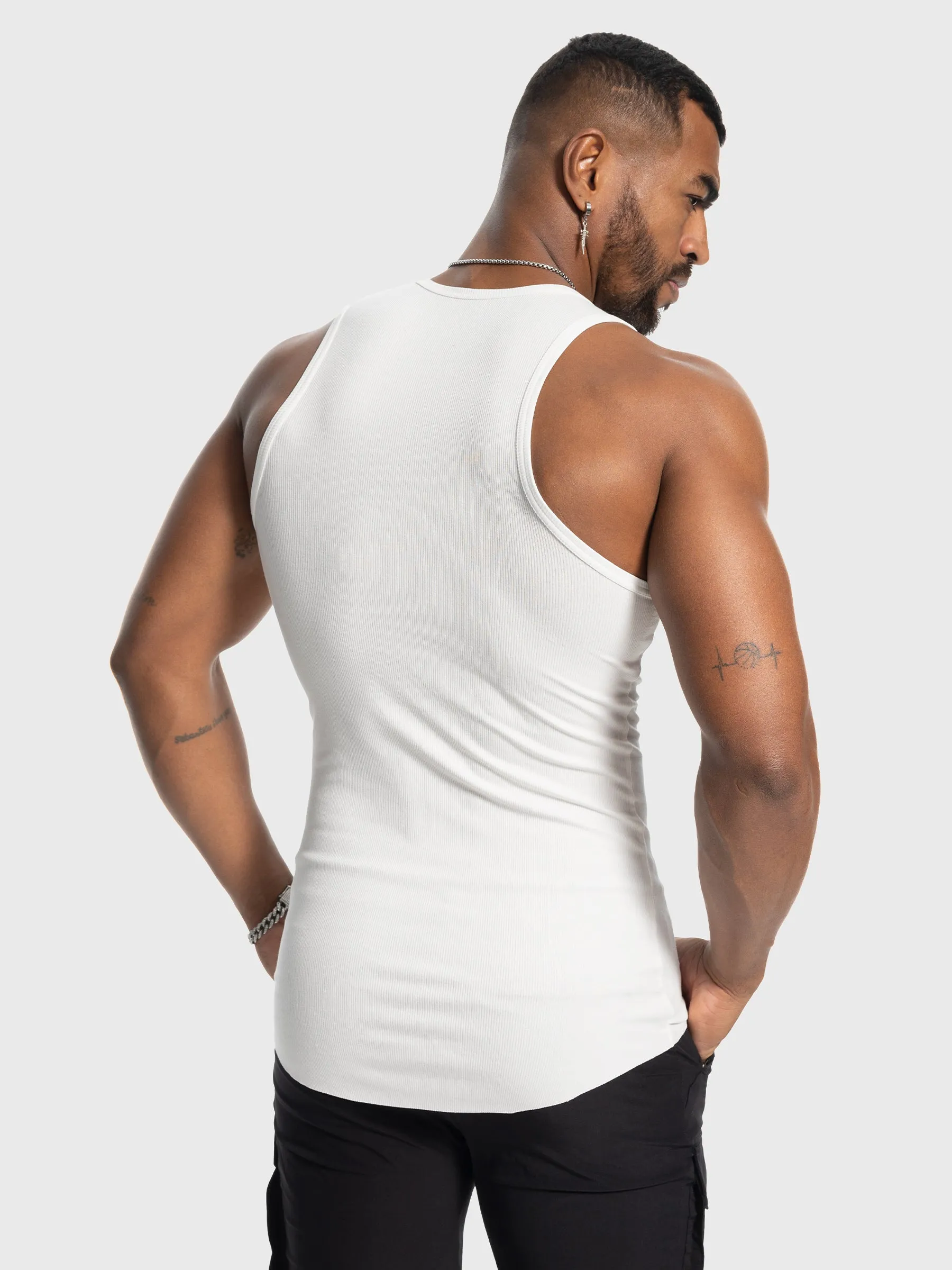 Ribbed Stretch Tank Top Curved Hem