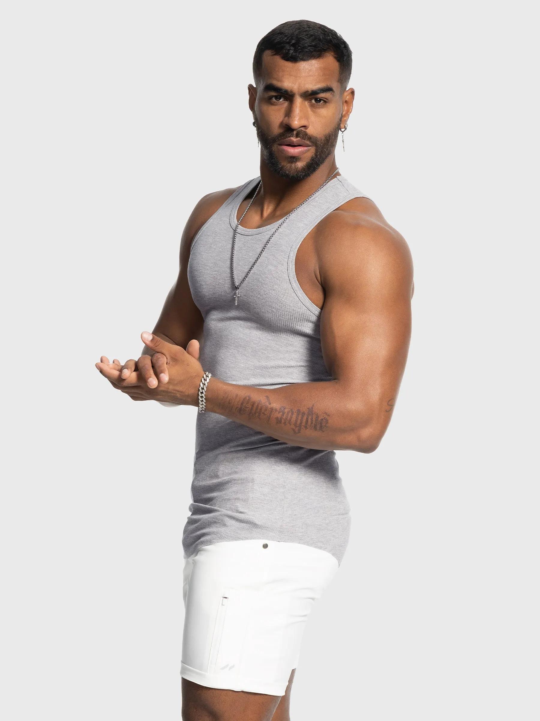 Ribbed Stretch Tank Top Curved Hem