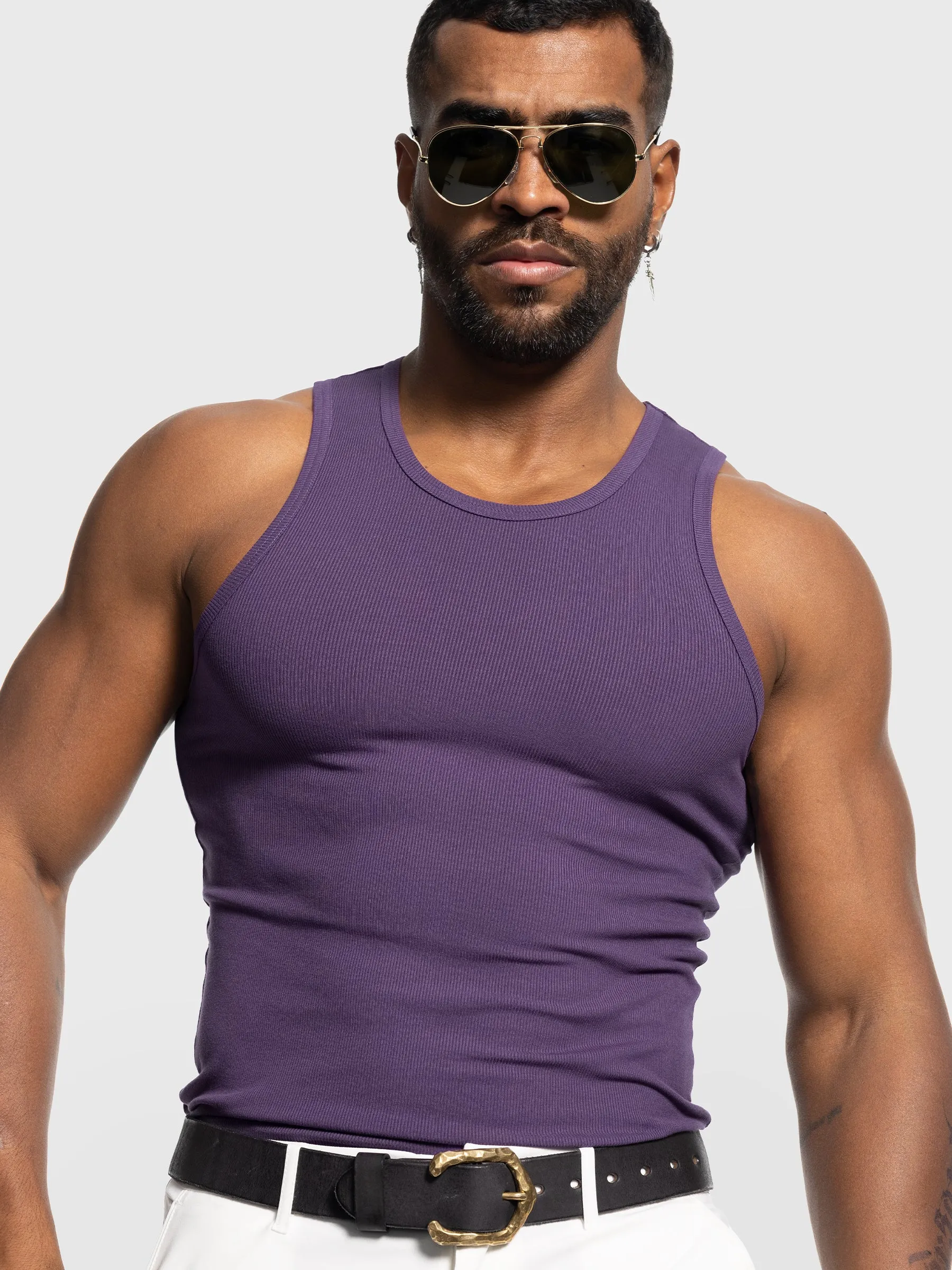 Ribbed Stretch Tank Top Curved Hem