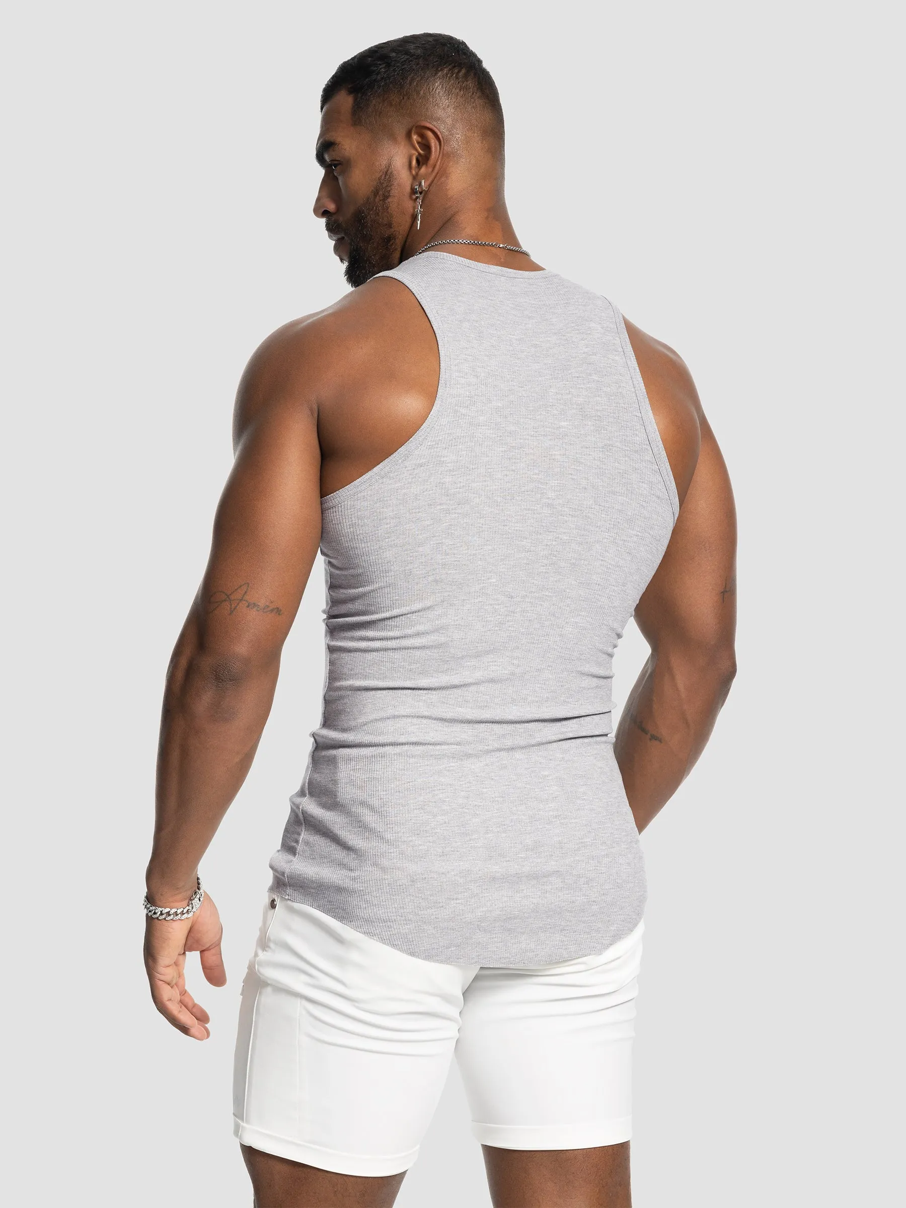 Ribbed Stretch Tank Top Curved Hem