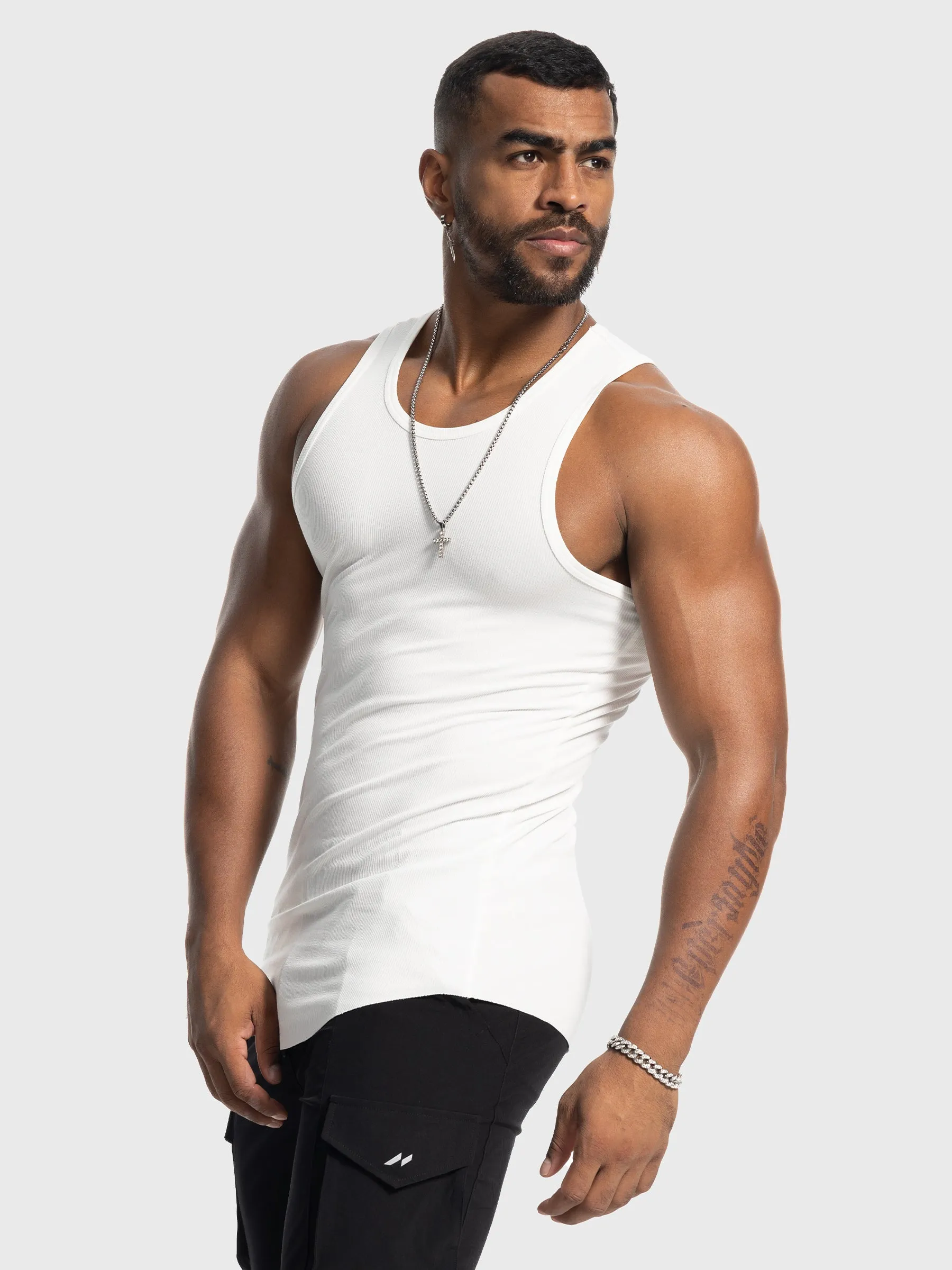 Ribbed Stretch Tank Top Curved Hem