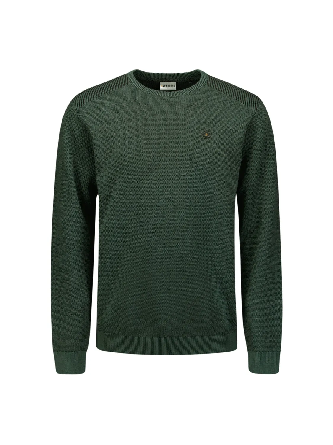 Round Neck Pullover with Refined Two-Tone Jacquard | Dark Green