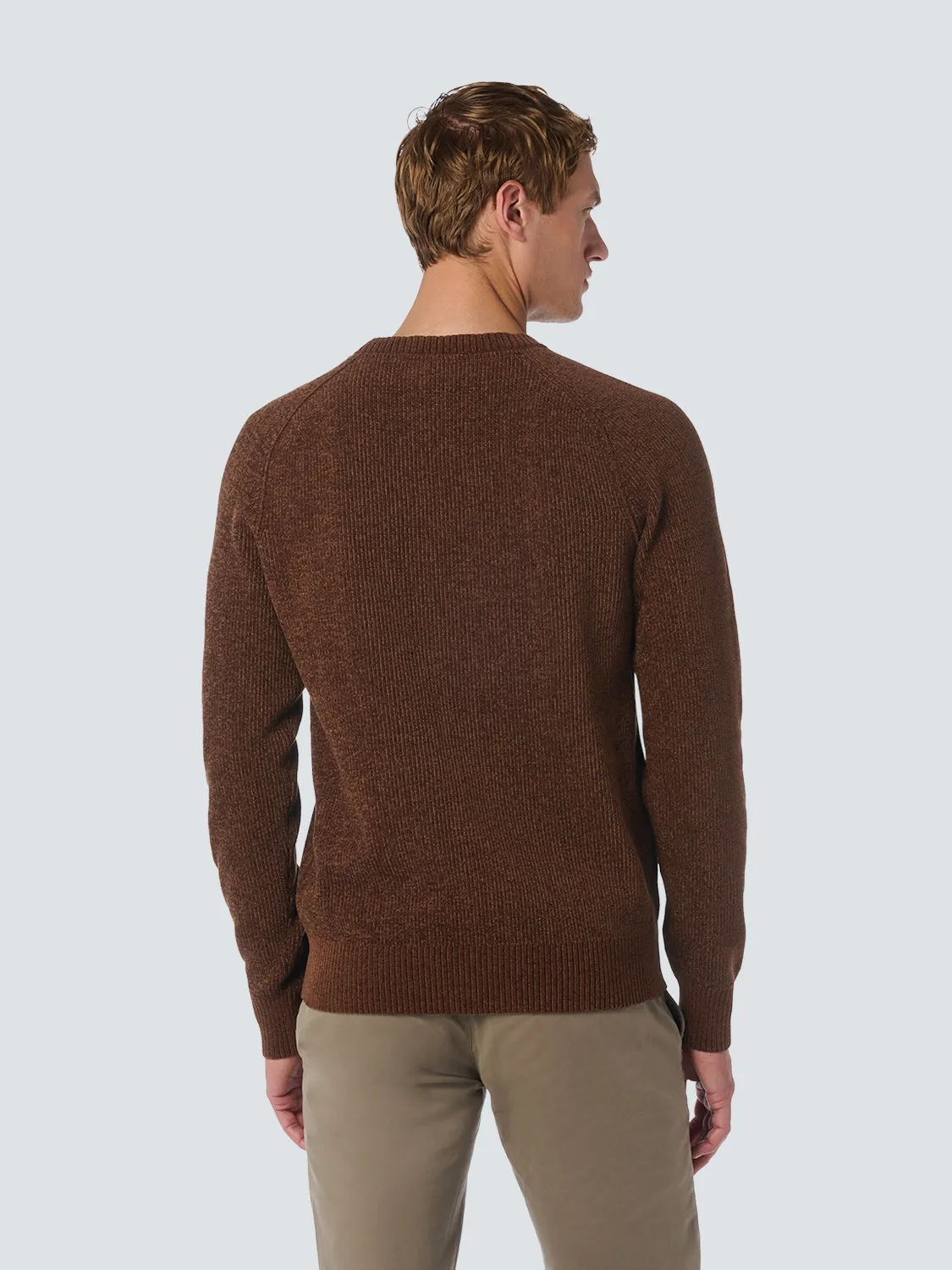 Round Neck Sweater in Two-Tone Chenille: Luxury and Comfort Combined | Brown