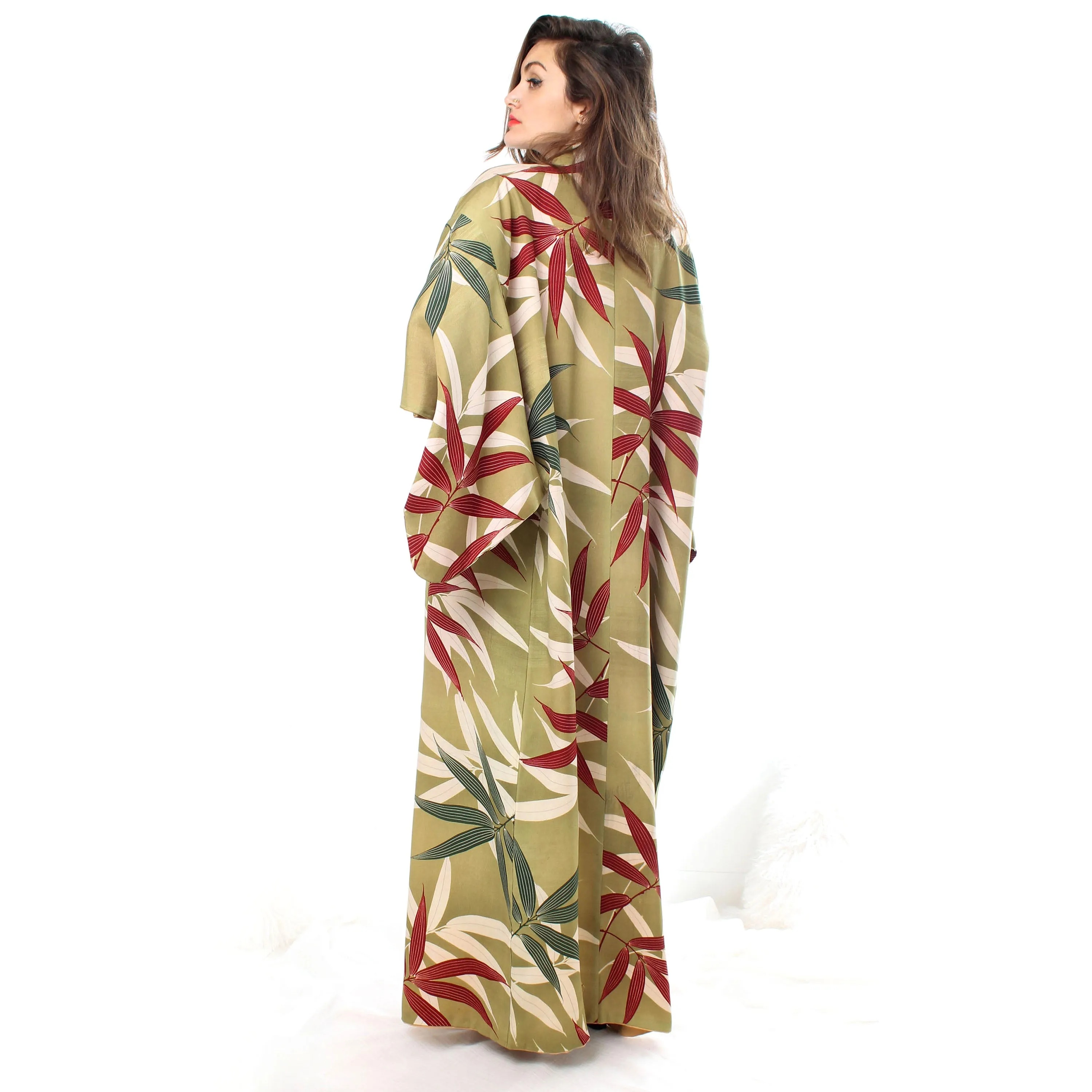 Sage Green Bamboo Leaves Kimono