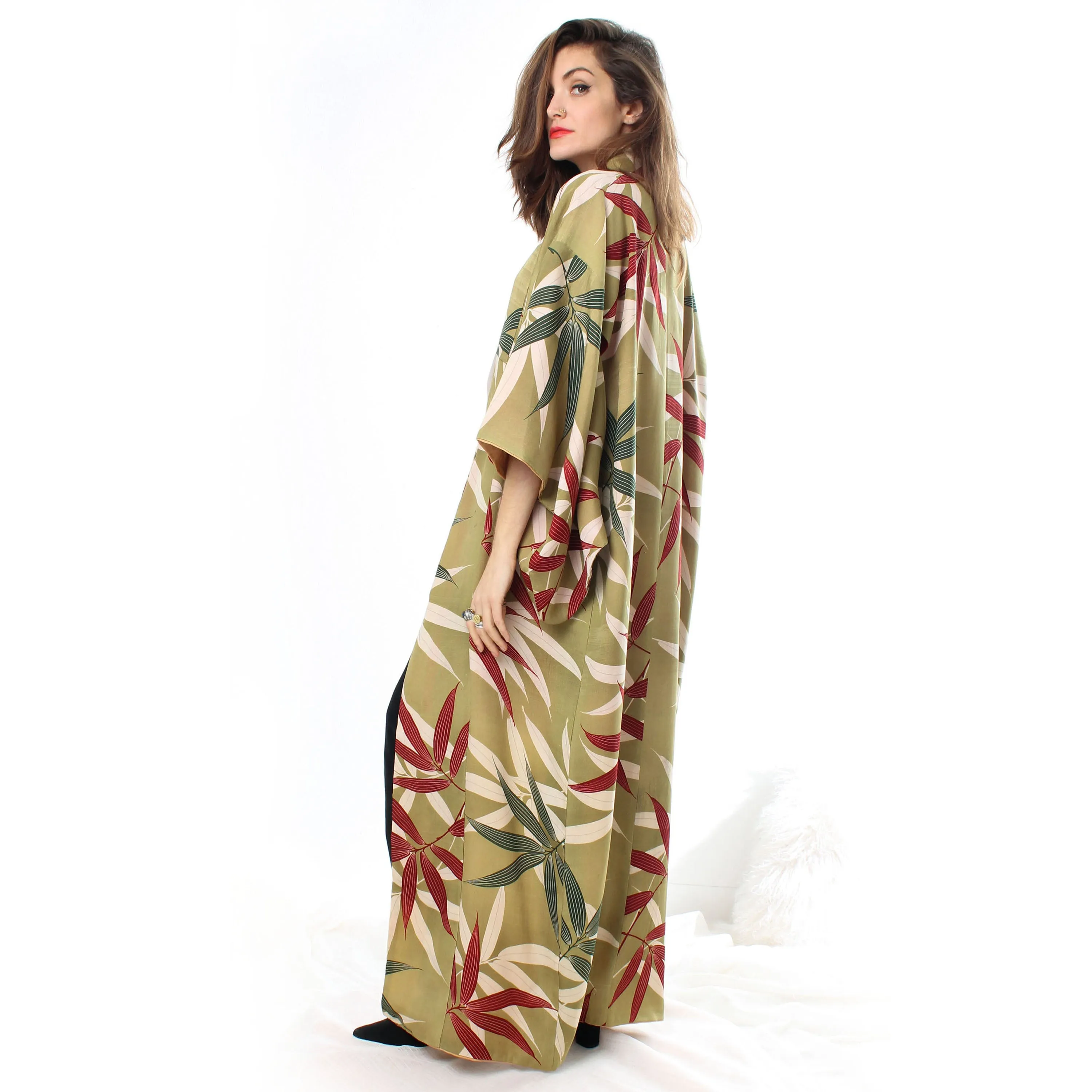 Sage Green Bamboo Leaves Kimono