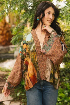 Secret Garden Cropped Bamboo Kimono Jacket with Swan by Market Of Stars