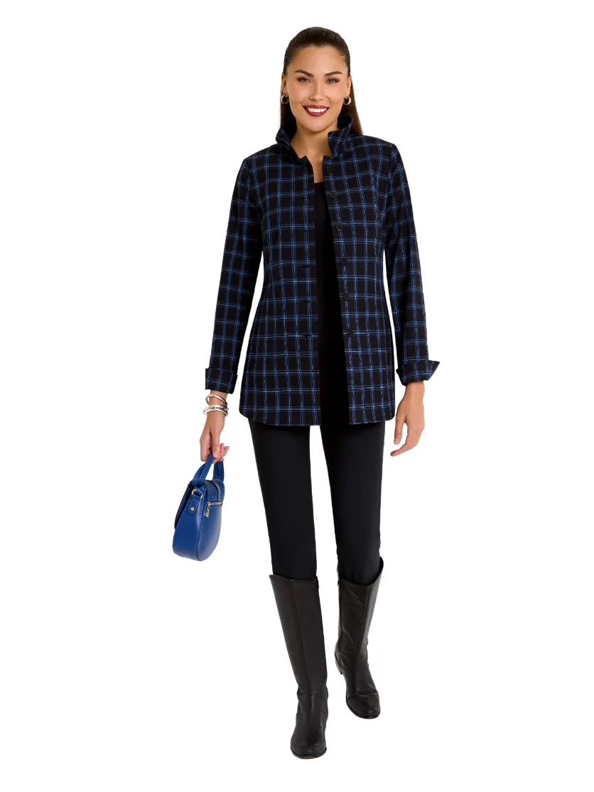 Seersucker Plaid Long Shirt Tunic