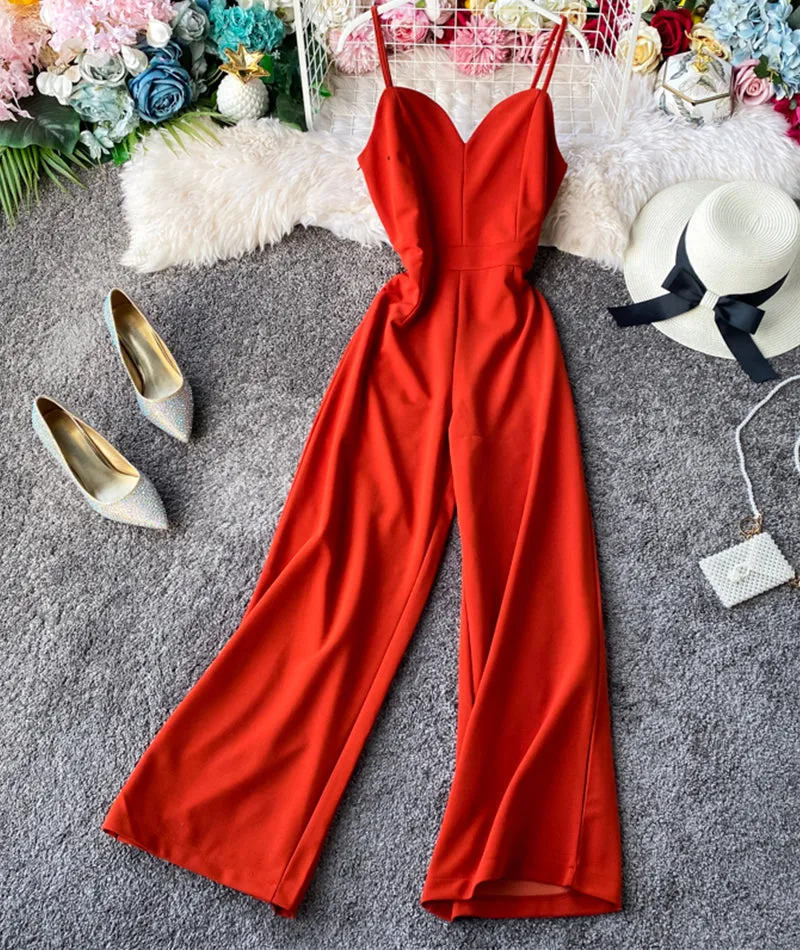 Simple sleeveless jumpsuit wide leg jumpsuit     S130