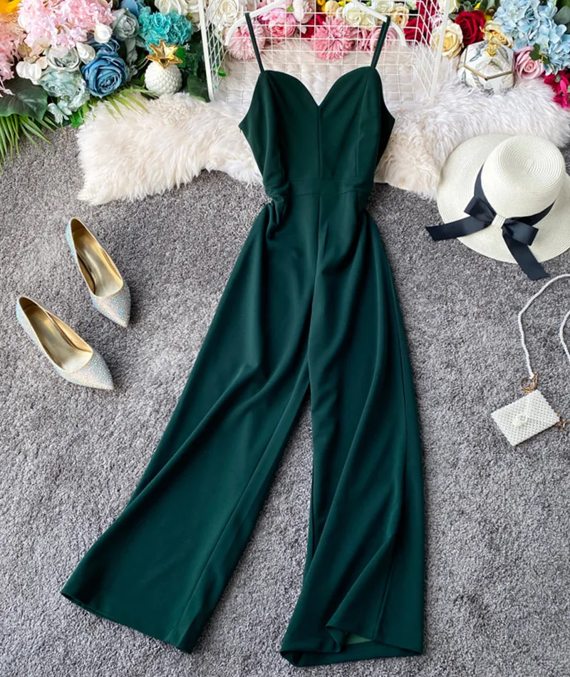 Simple sleeveless jumpsuit wide leg jumpsuit     S130