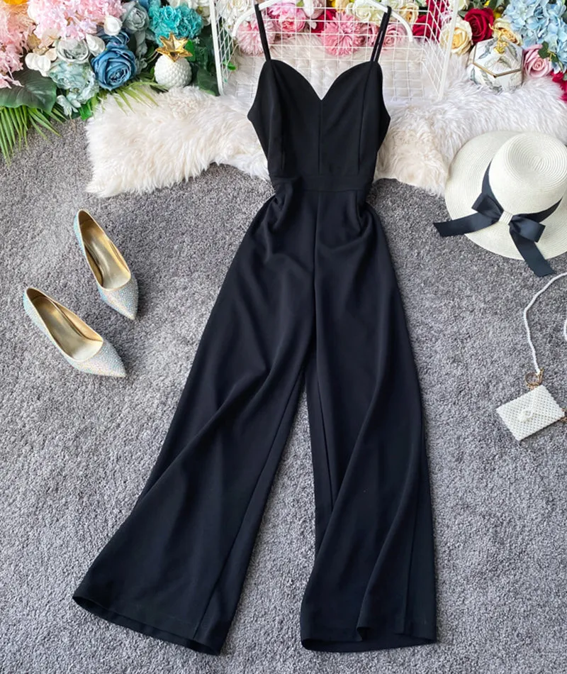 Simple sleeveless jumpsuit wide leg jumpsuit     S130