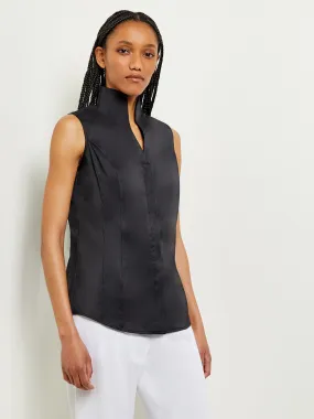 Sleeveless Stretch Cotton Blouse, Black