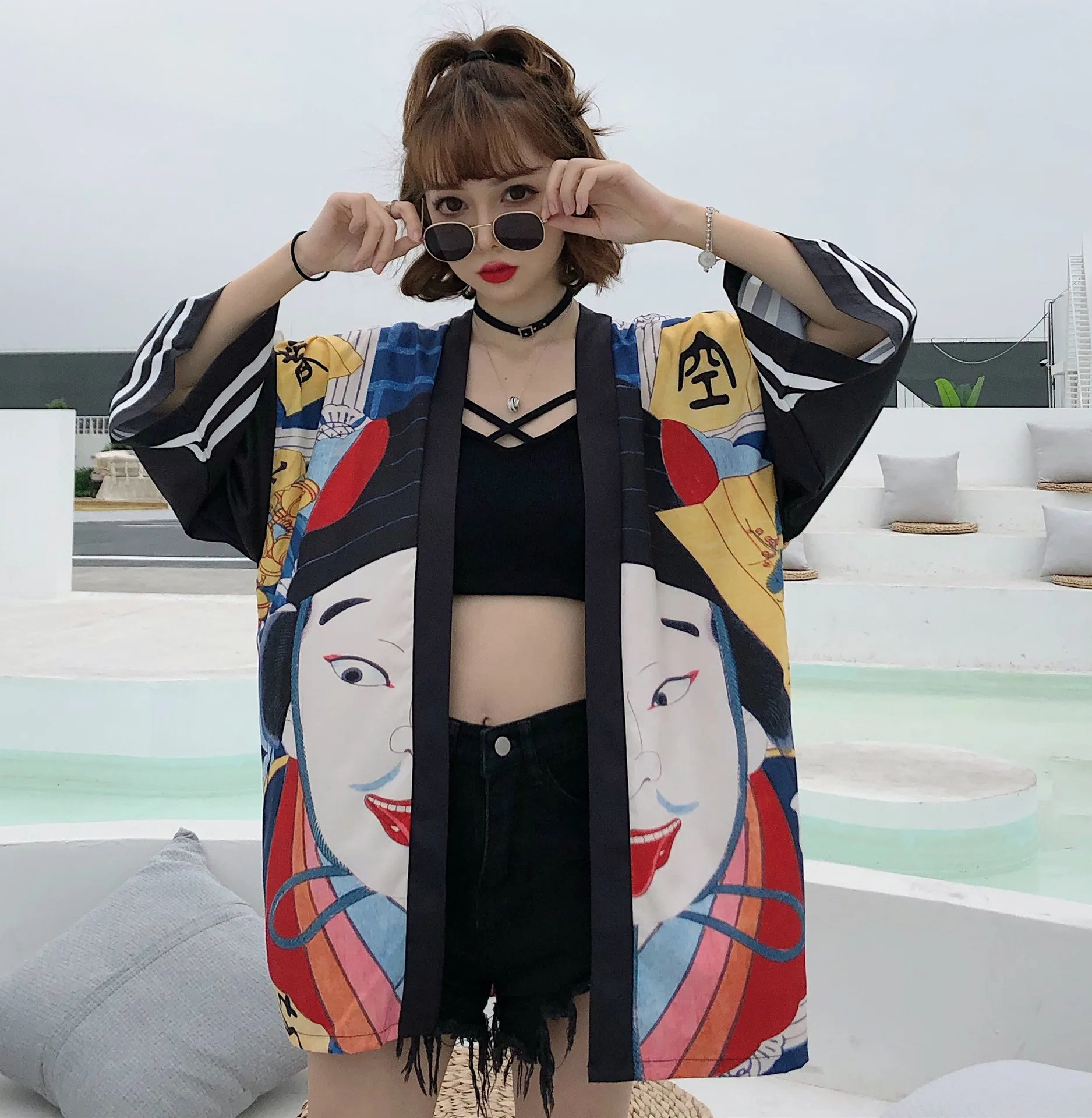 Summer New Chinese Style Personality Ins Exaggerated Pattern Sunscreen Clothing Loose Cardigan Kimono Men And Women Jackets