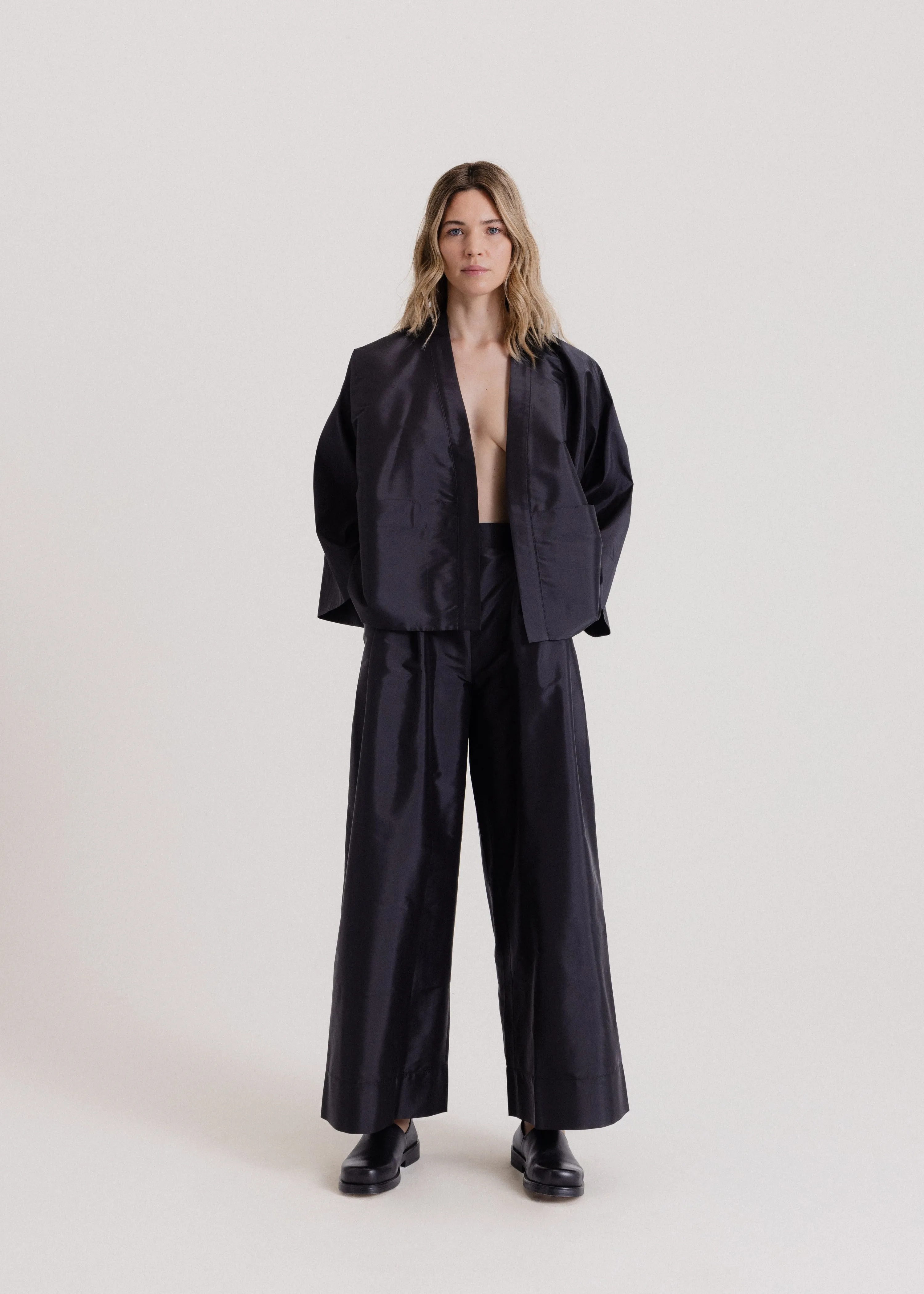 Taffeta Kimono Set in Black