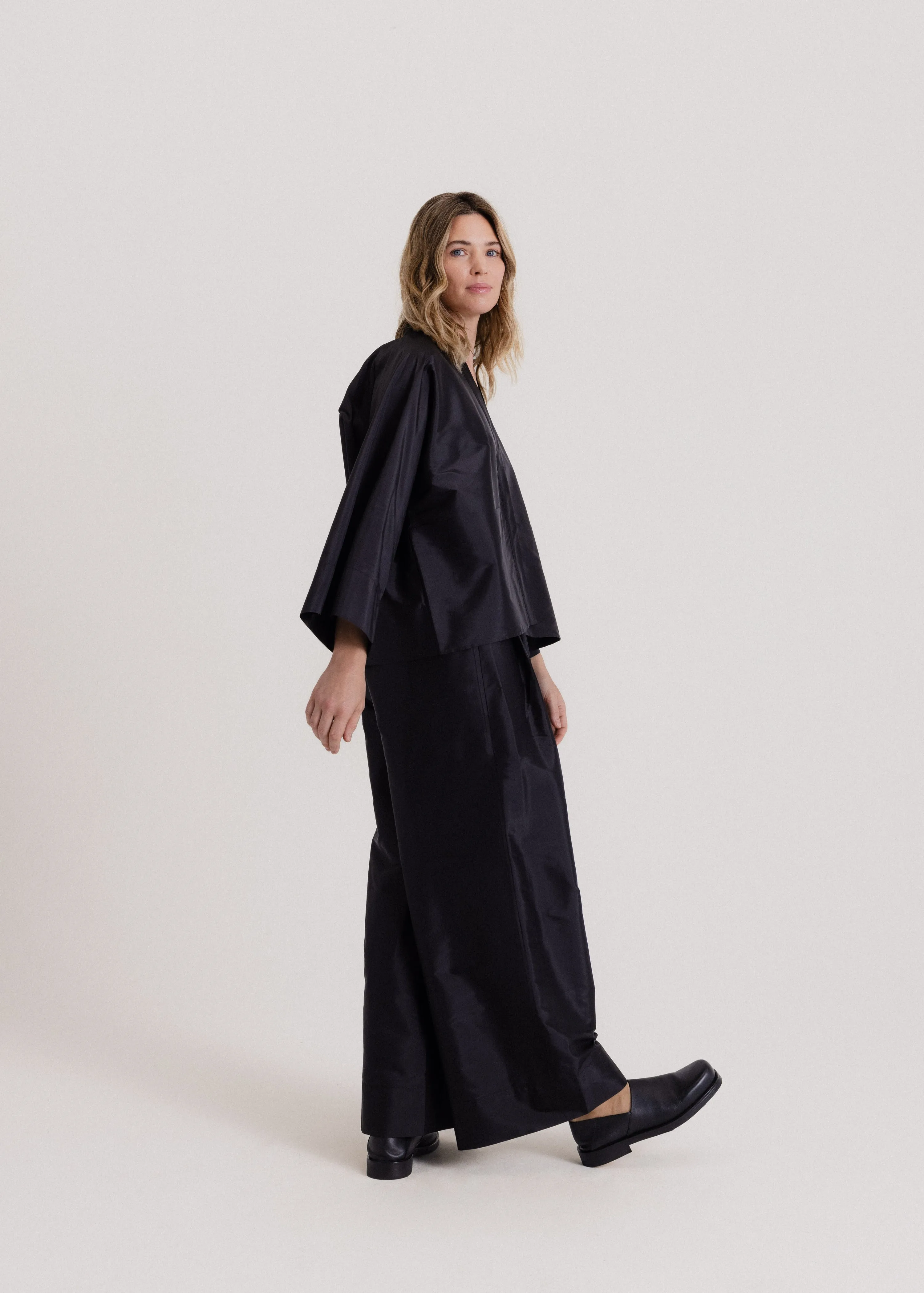 Taffeta Kimono Set in Black