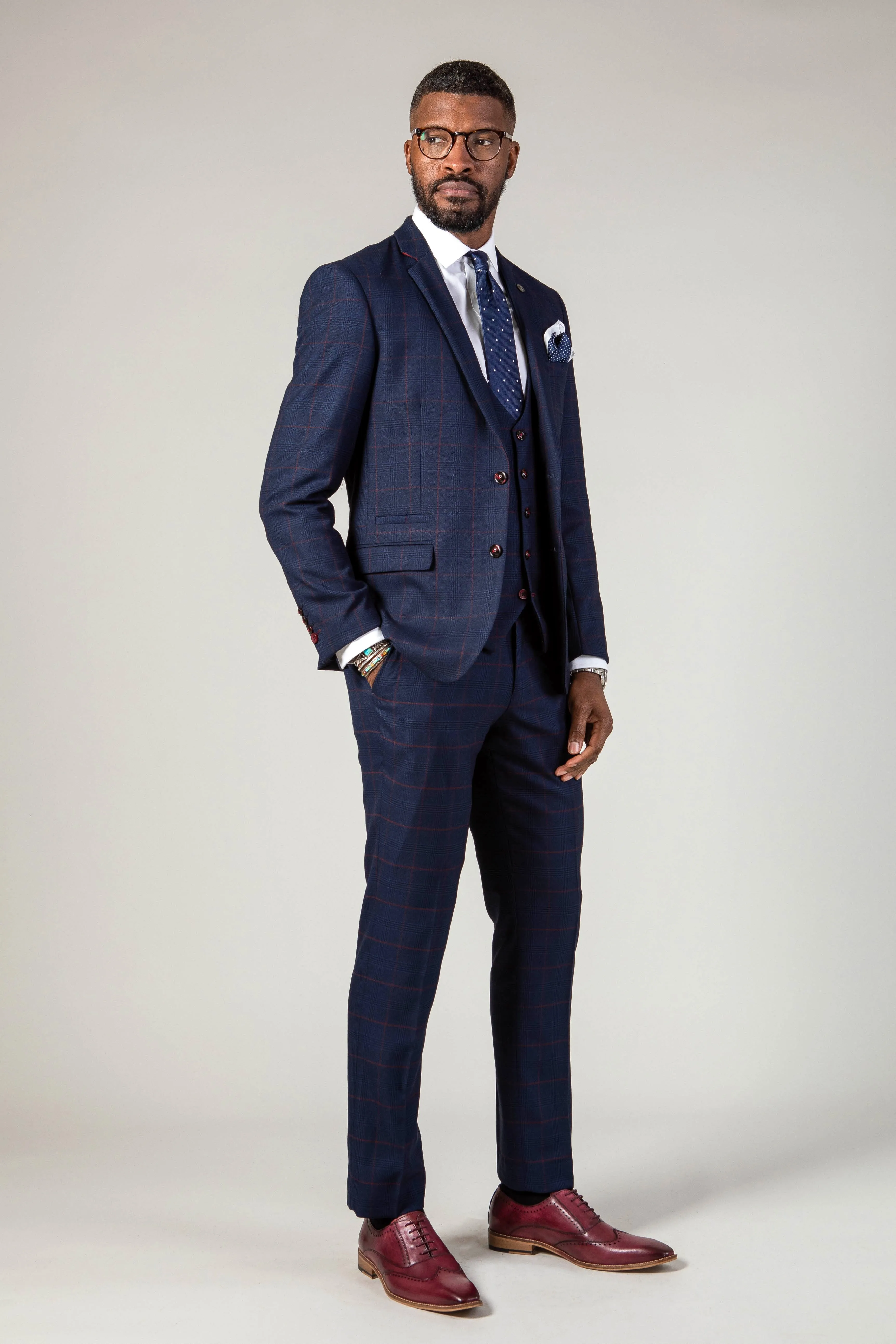 The Cardiff City F.C. Collection - Edinson Navy & Wine Check Suit As Worn By Callum O'Dowda