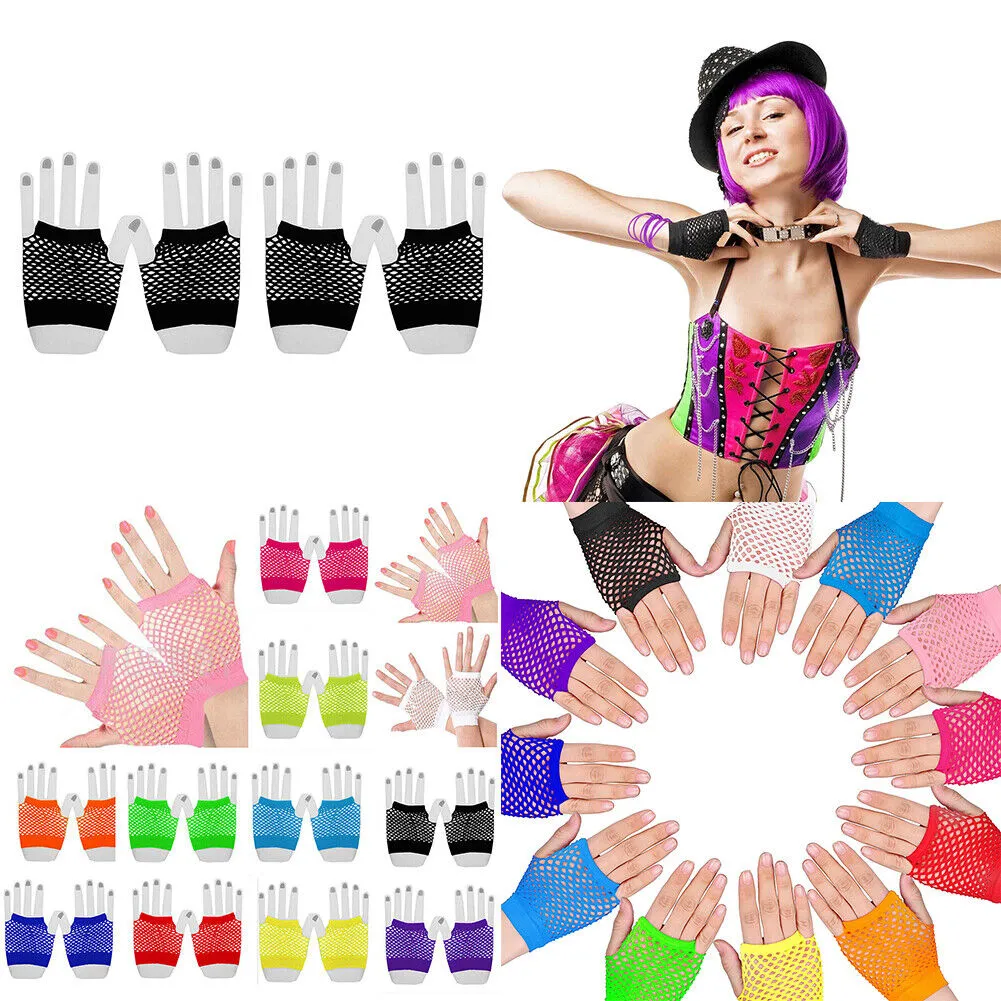 US 2~4 Pairs Women Short Fishnet Glove Sexy Gothic Party Mesh Fingerless Gloves