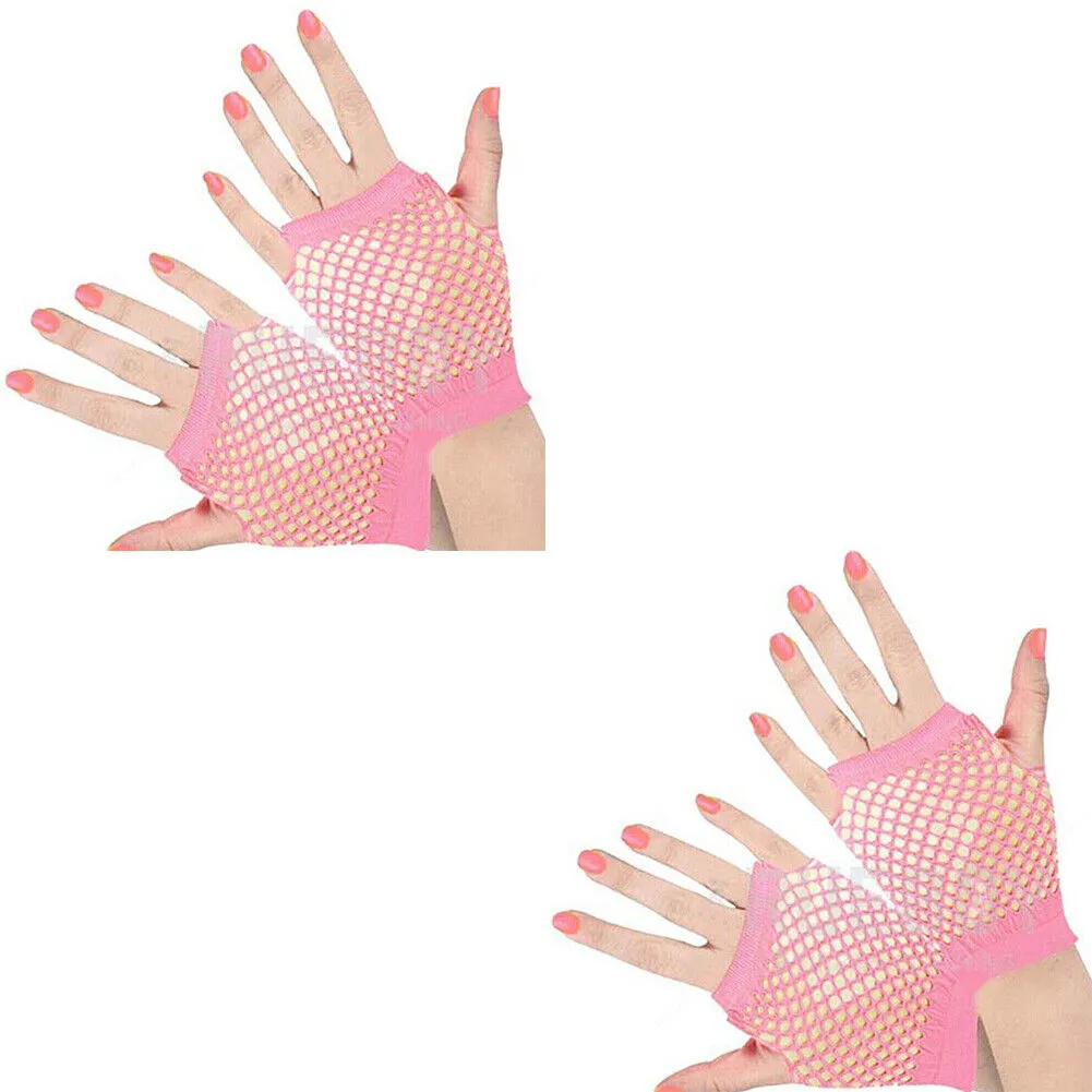 US 2~4 Pairs Women Short Fishnet Glove Sexy Gothic Party Mesh Fingerless Gloves