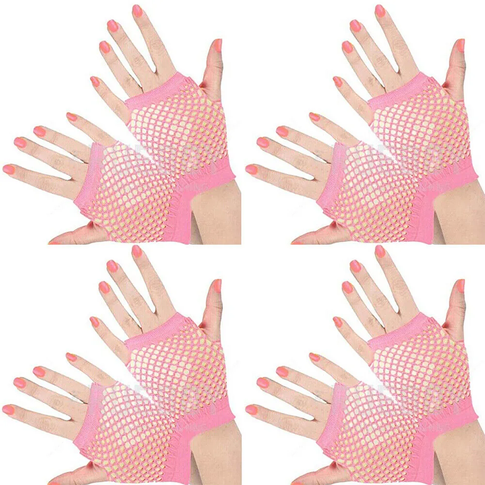 US 2~4 Pairs Women Short Fishnet Glove Sexy Gothic Party Mesh Fingerless Gloves