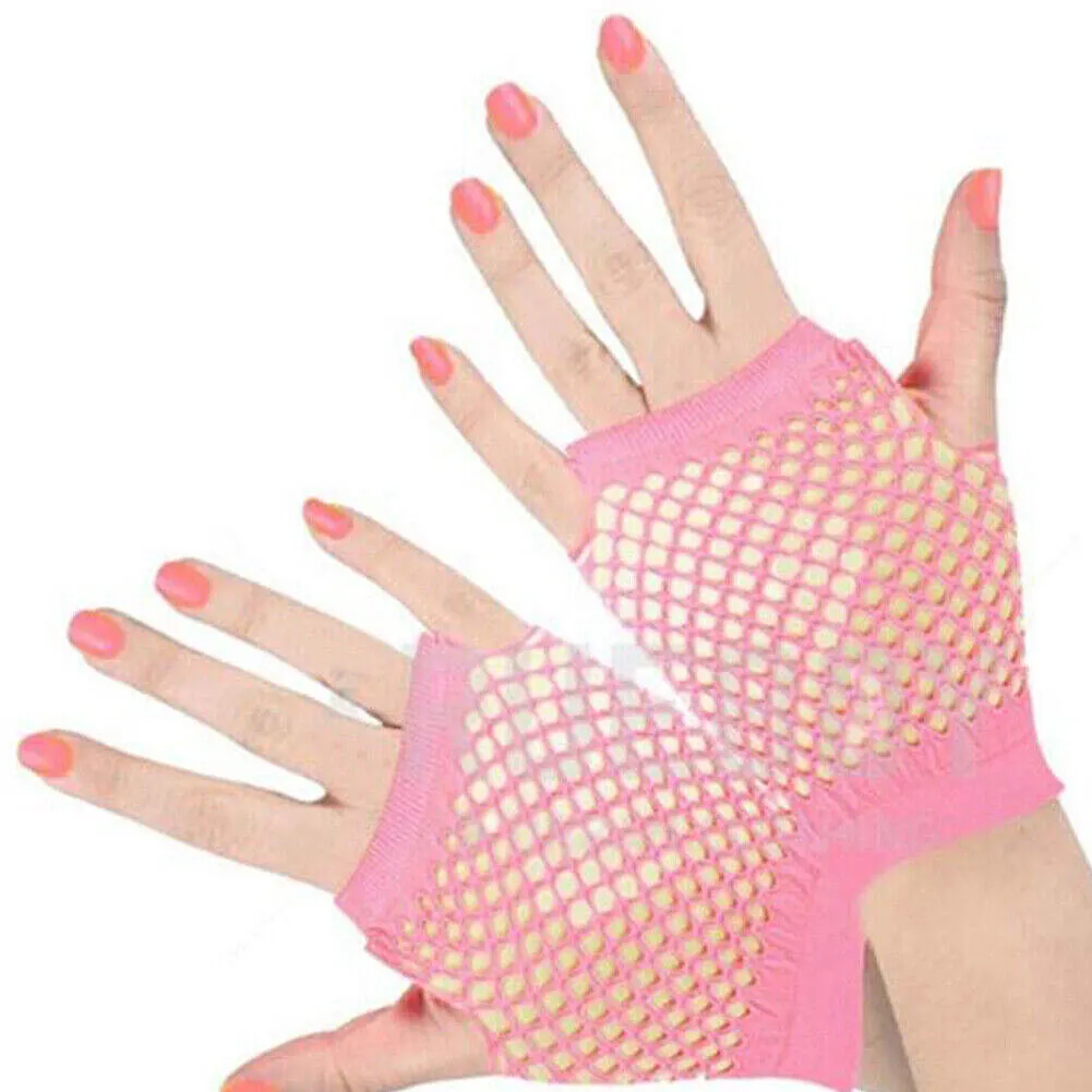 US 2~4 Pairs Women Short Fishnet Glove Sexy Gothic Party Mesh Fingerless Gloves