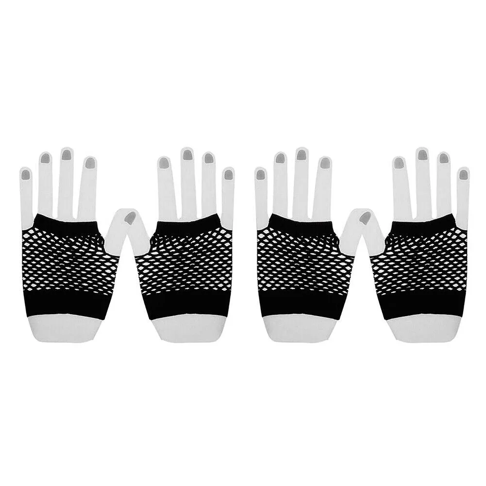 US 2~4 Pairs Women Short Fishnet Glove Sexy Gothic Party Mesh Fingerless Gloves