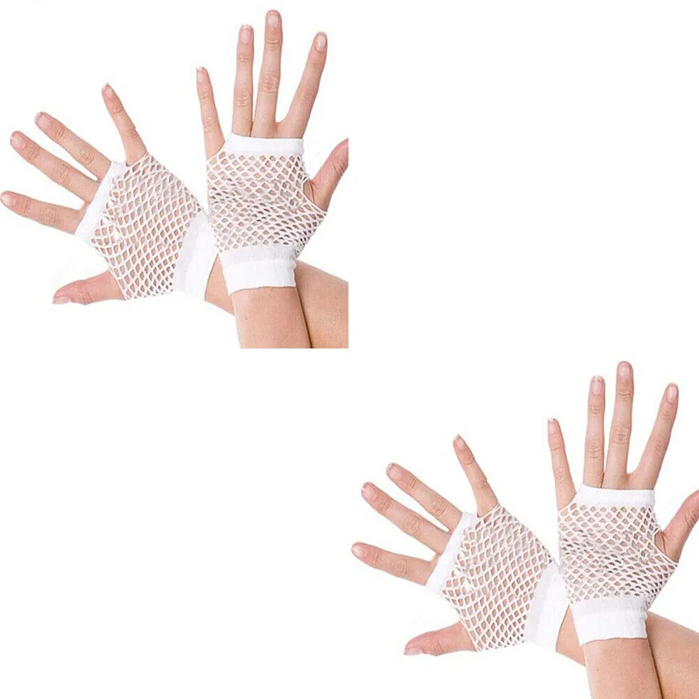 US 2~4 Pairs Women Short Fishnet Glove Sexy Gothic Party Mesh Fingerless Gloves