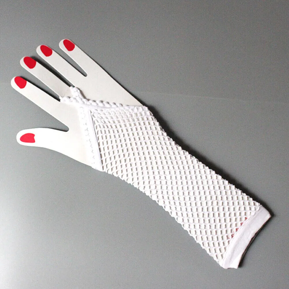 US Women Long Fishnet Gloves Fingerless Loop Gothic Steampunk Haft Arm Length