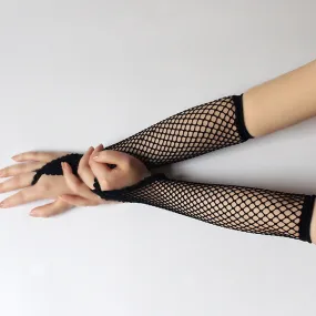 US Women Long Fishnet Gloves Fingerless Loop Gothic Steampunk Haft Arm Length