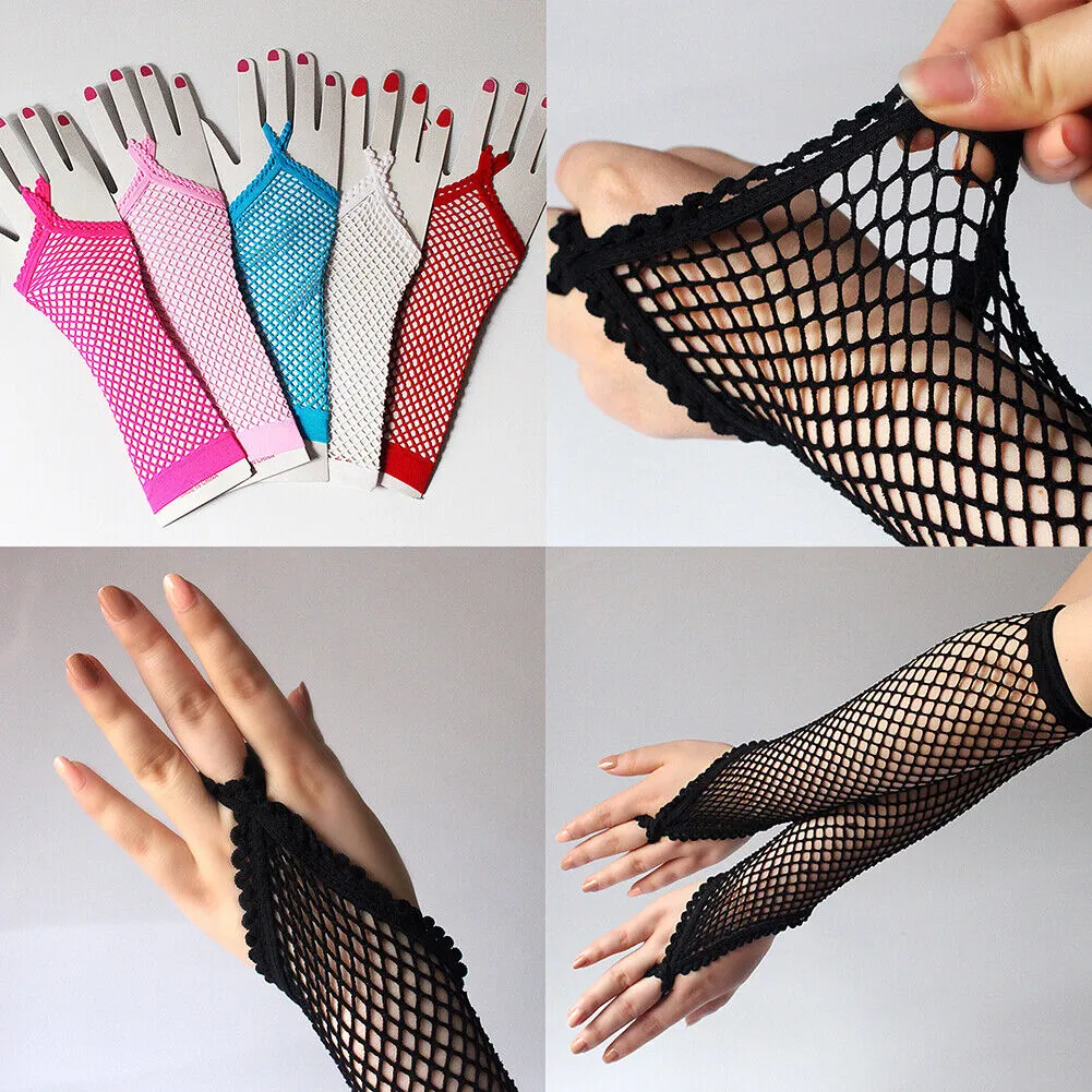 US Women Long Fishnet Gloves Fingerless Loop Gothic Steampunk Haft Arm Length