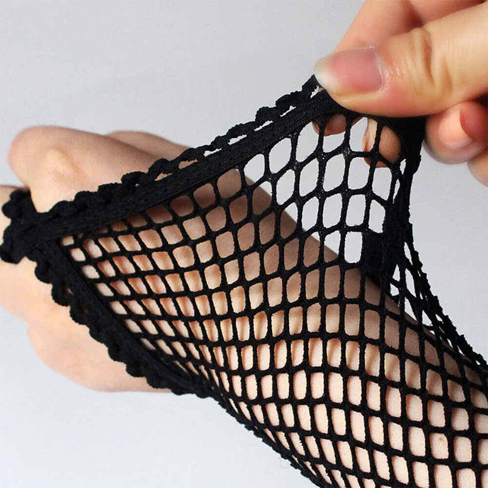 US Women Long Fishnet Gloves Fingerless Loop Gothic Steampunk Haft Arm Length