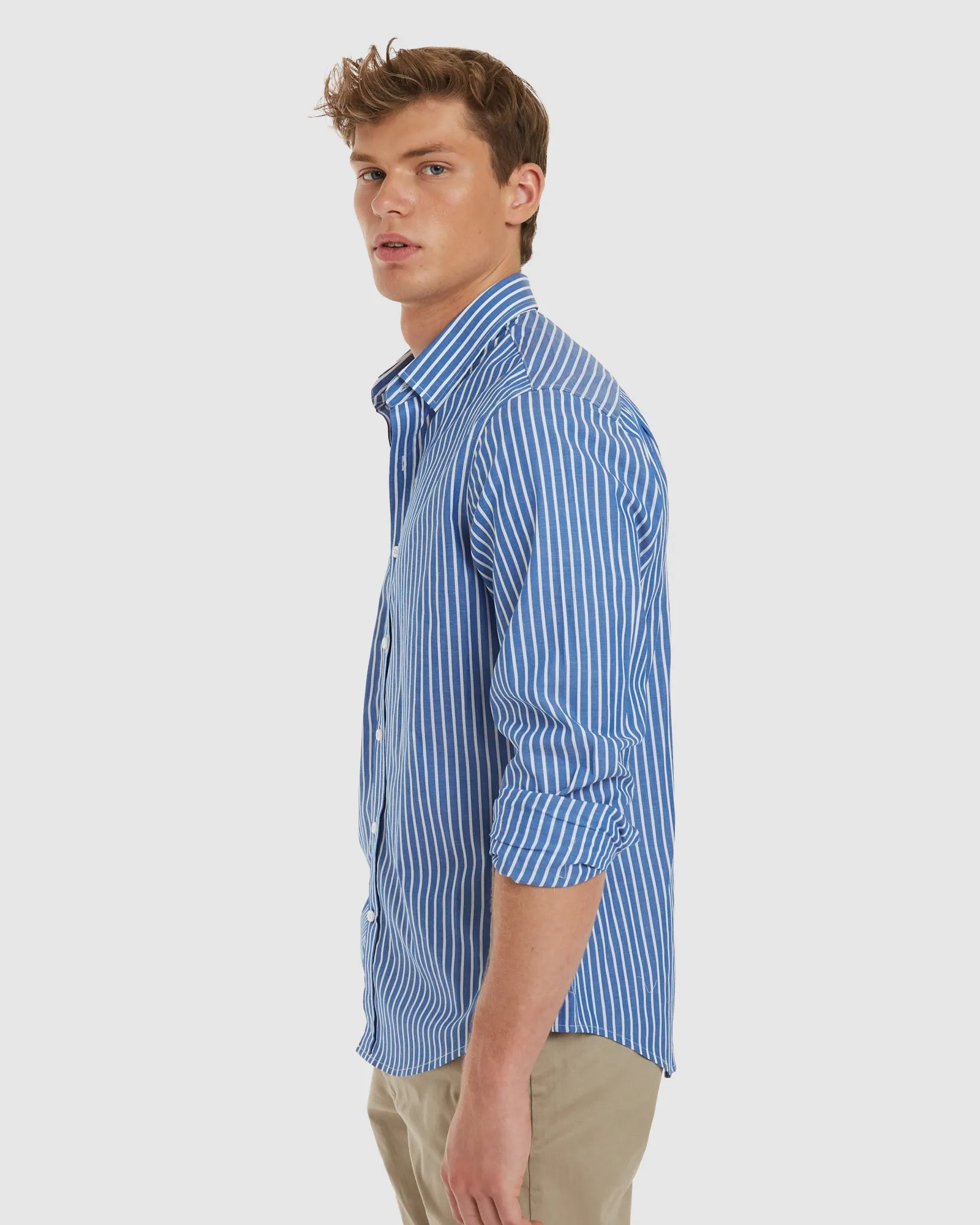 Vegas-Slim Blue Stripes Cotton Shirt