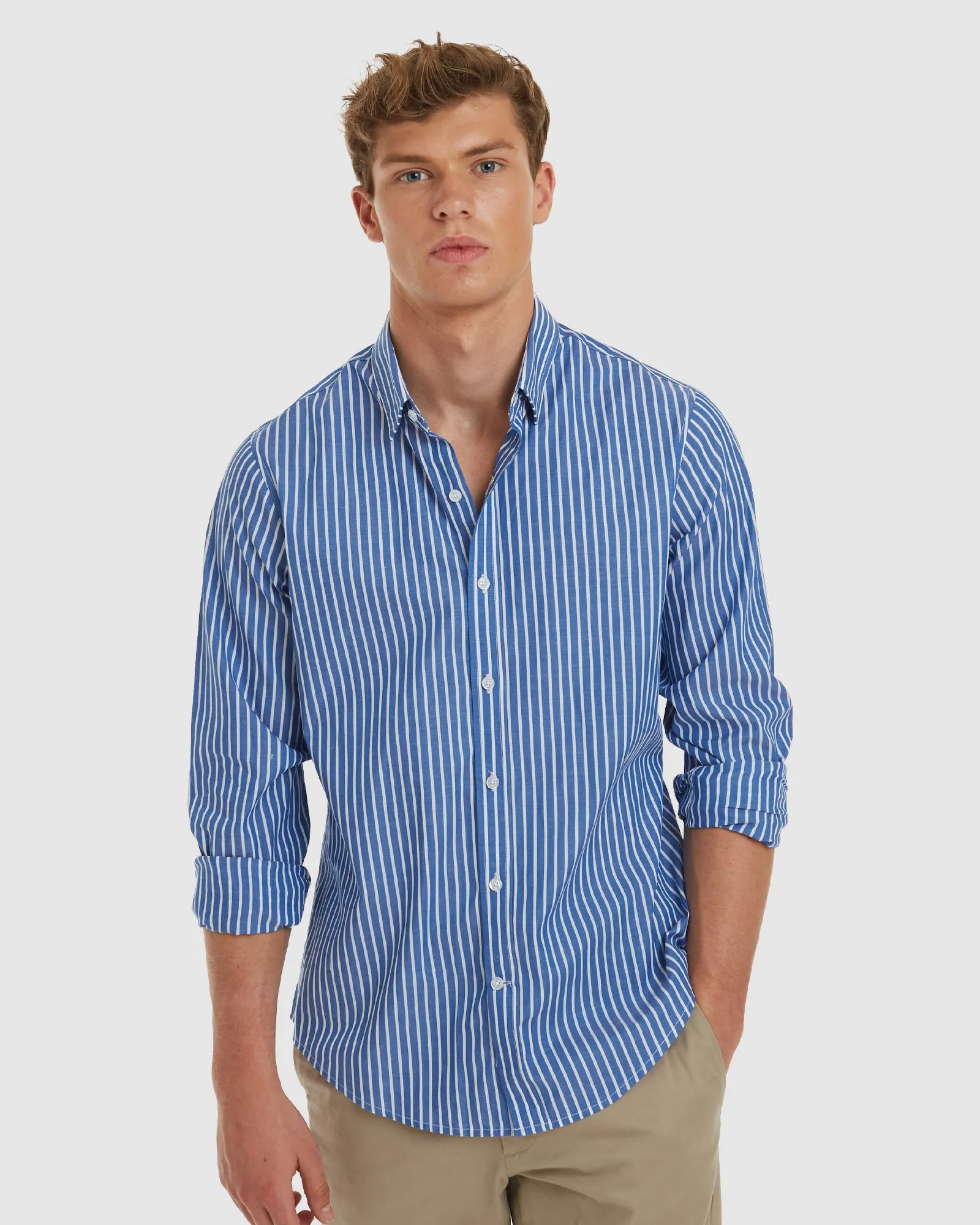 Vegas-Slim Blue Stripes Cotton Shirt