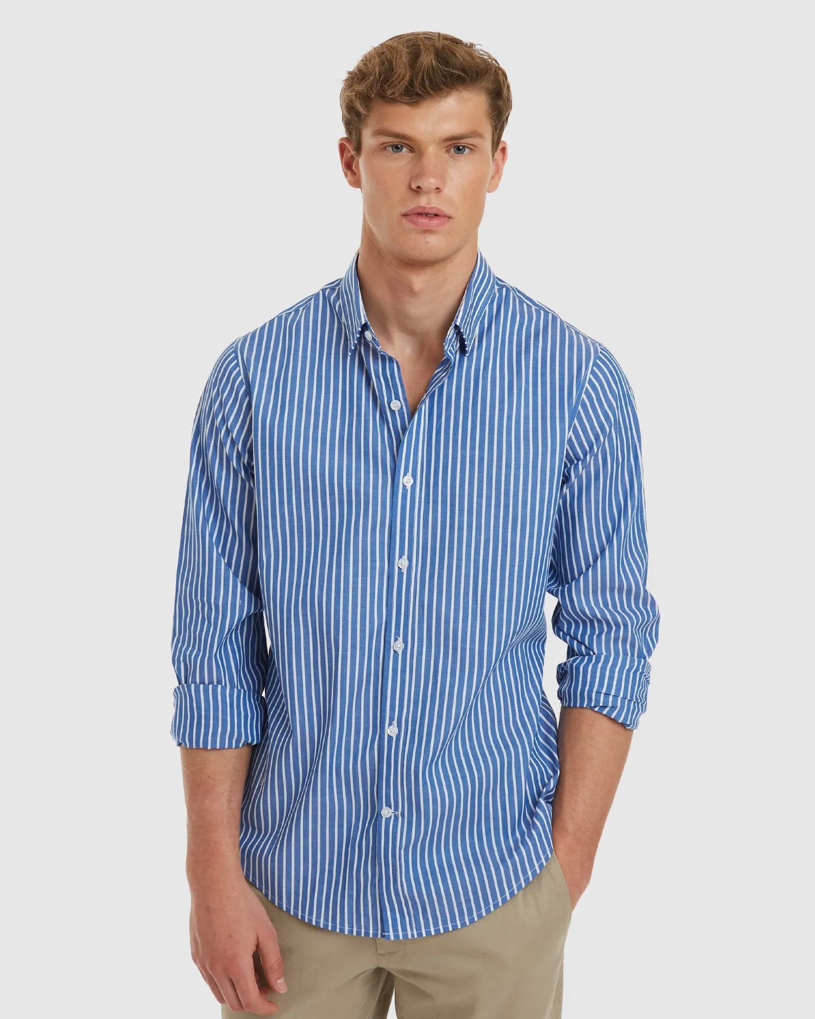 Vegas-Slim Blue Stripes Cotton Shirt