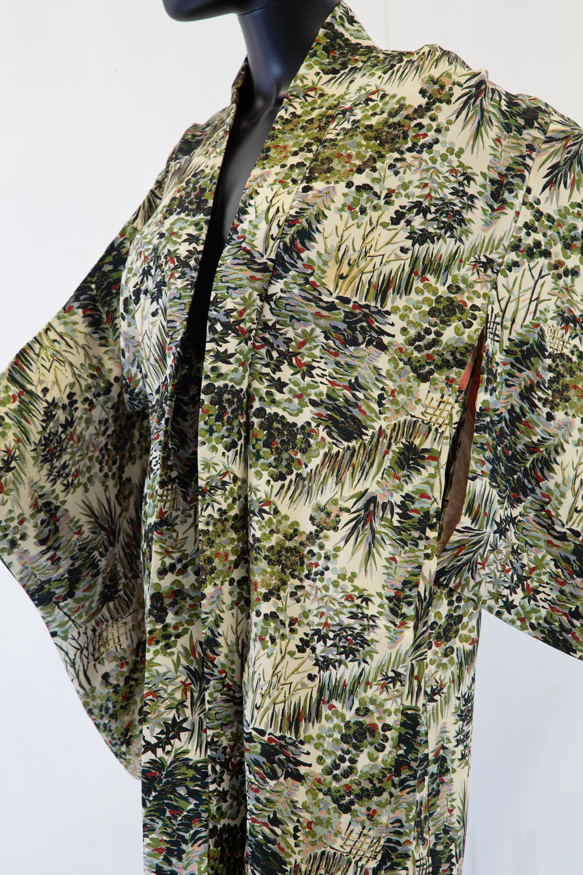 Vintage 1950s Botanical Silk Haori Kimono Jacket