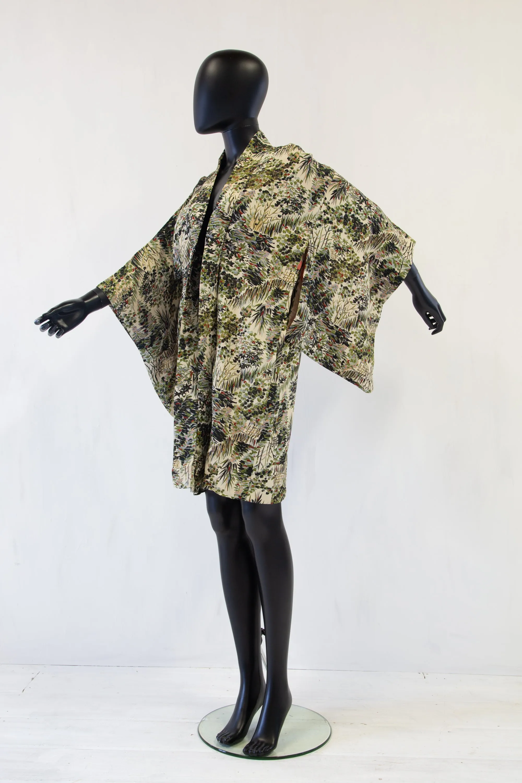 Vintage 1950s Botanical Silk Haori Kimono Jacket