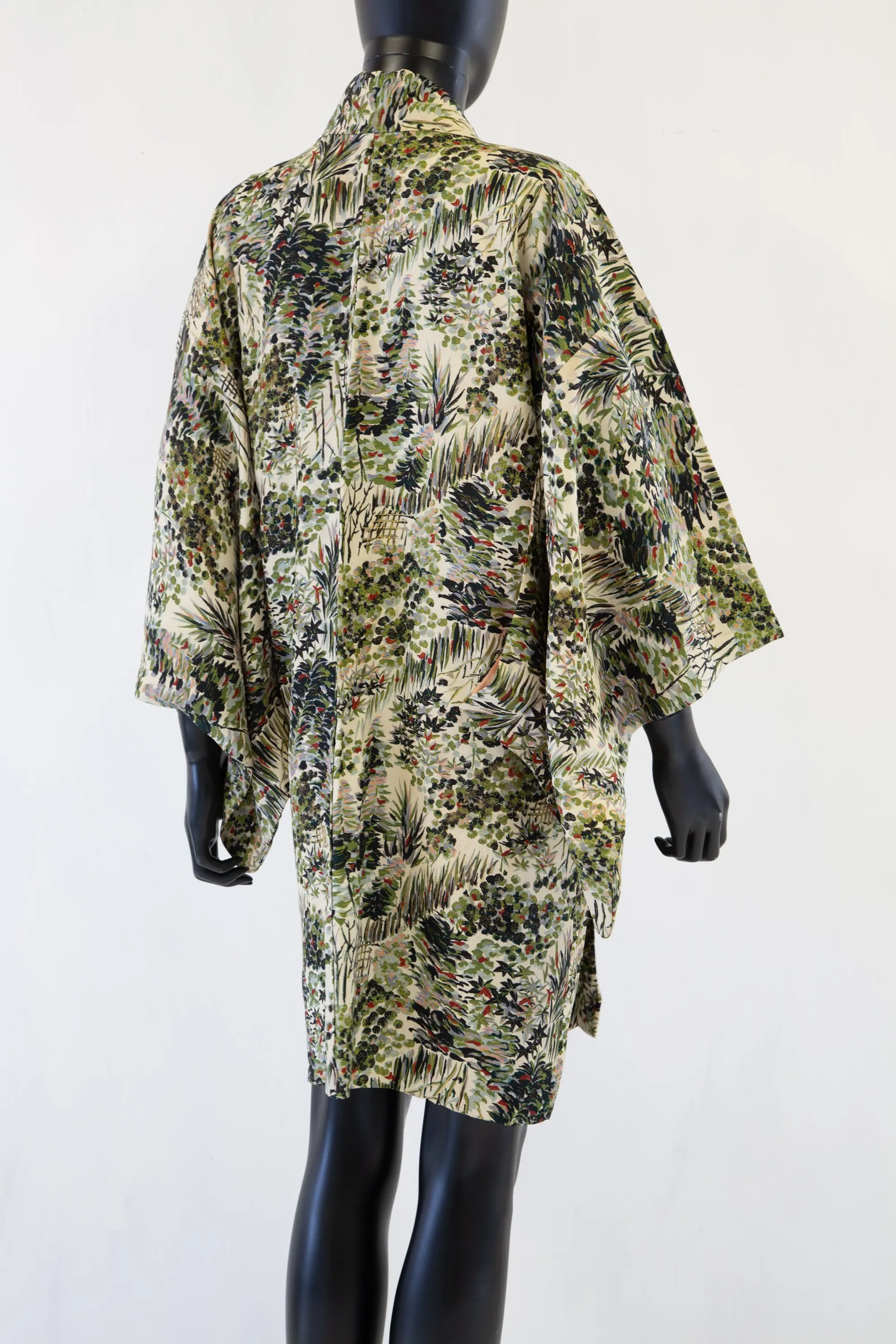 Vintage 1950s Botanical Silk Haori Kimono Jacket