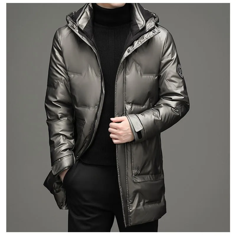 White Duck Down Chic Mid-Length Hooded Down Coat