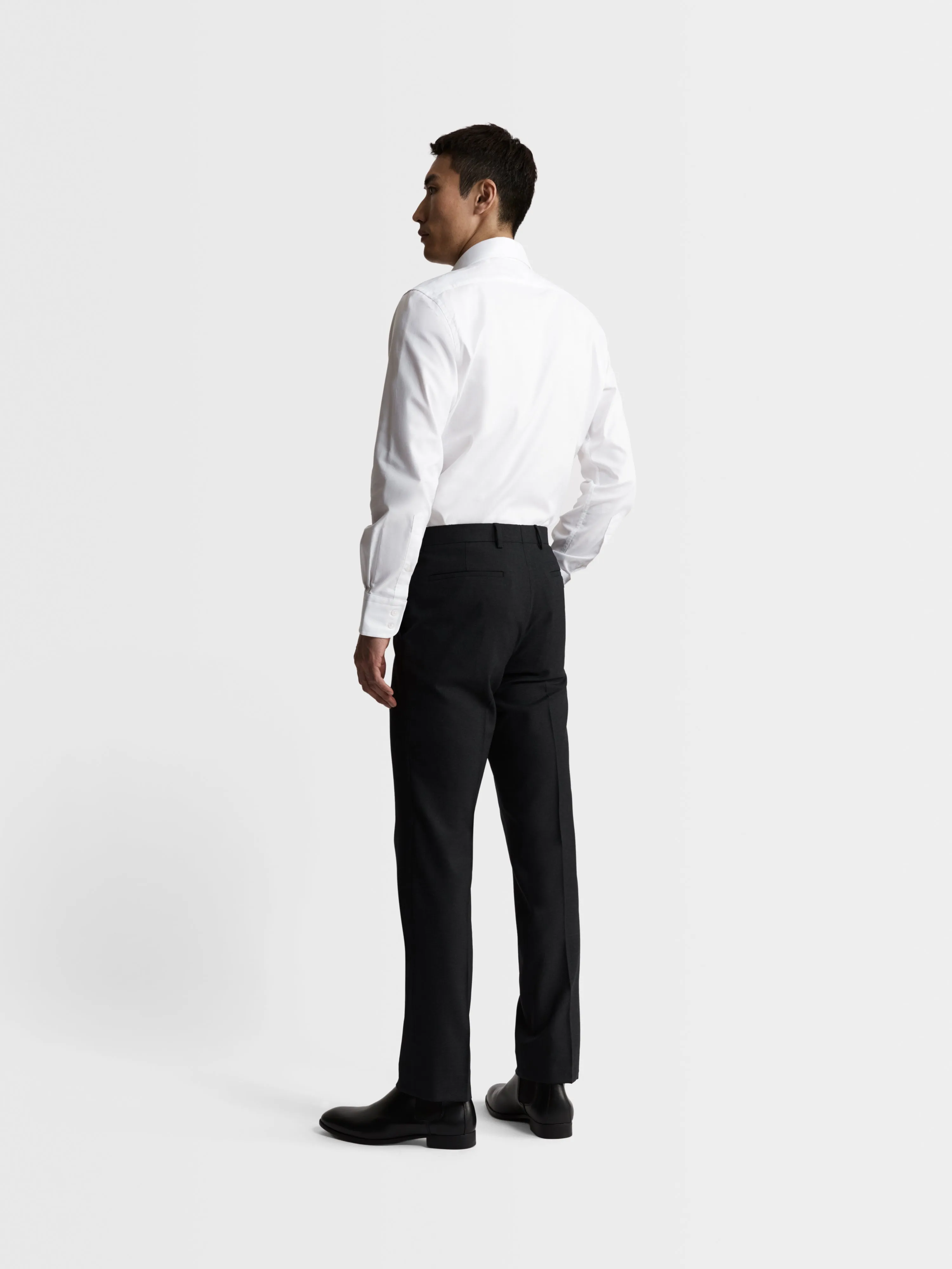 White Poplin Stretch Fitted Single Cuff Cutaway Collar Shirt