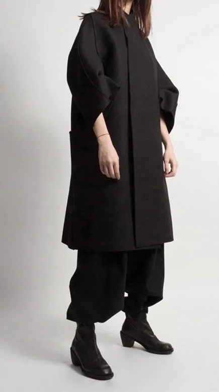 Women Original Asymmetrical Cut Woolen Long Coat