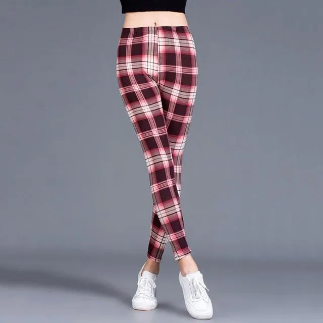 Women Plaid  Floral Stripe Trouser High Waist Pants