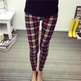 Women Plaid  Floral Stripe Trouser High Waist Pants