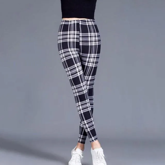 Women Plaid  Floral Stripe Trouser High Waist Pants