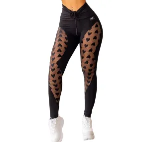 Women Stretchy Hip Up Woven Lace Heart Printed design Slim leggings Joggers