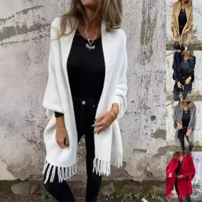 Women's  Cashmere Tassel Knitted Batwing Sleeve Kimono Cardigan Jacket Outwear