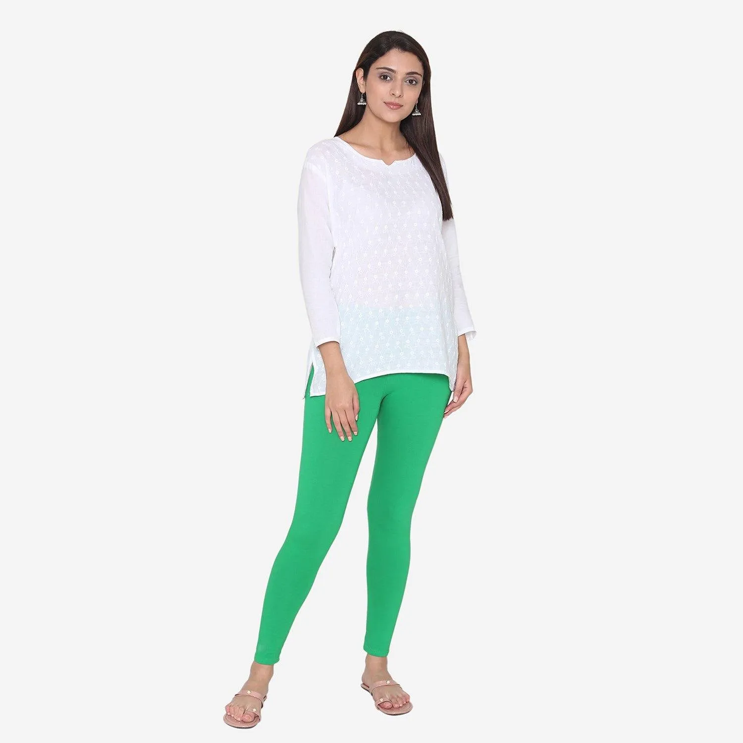 Women's Cotton Ankle leggings (Free Size) -  Parsley Green