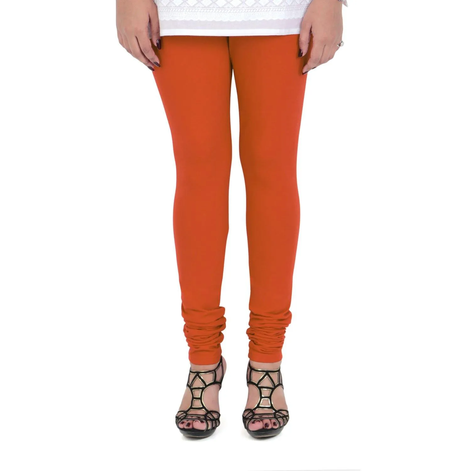 Women's Cotton Churidar Leggings (Free Size) - Flame