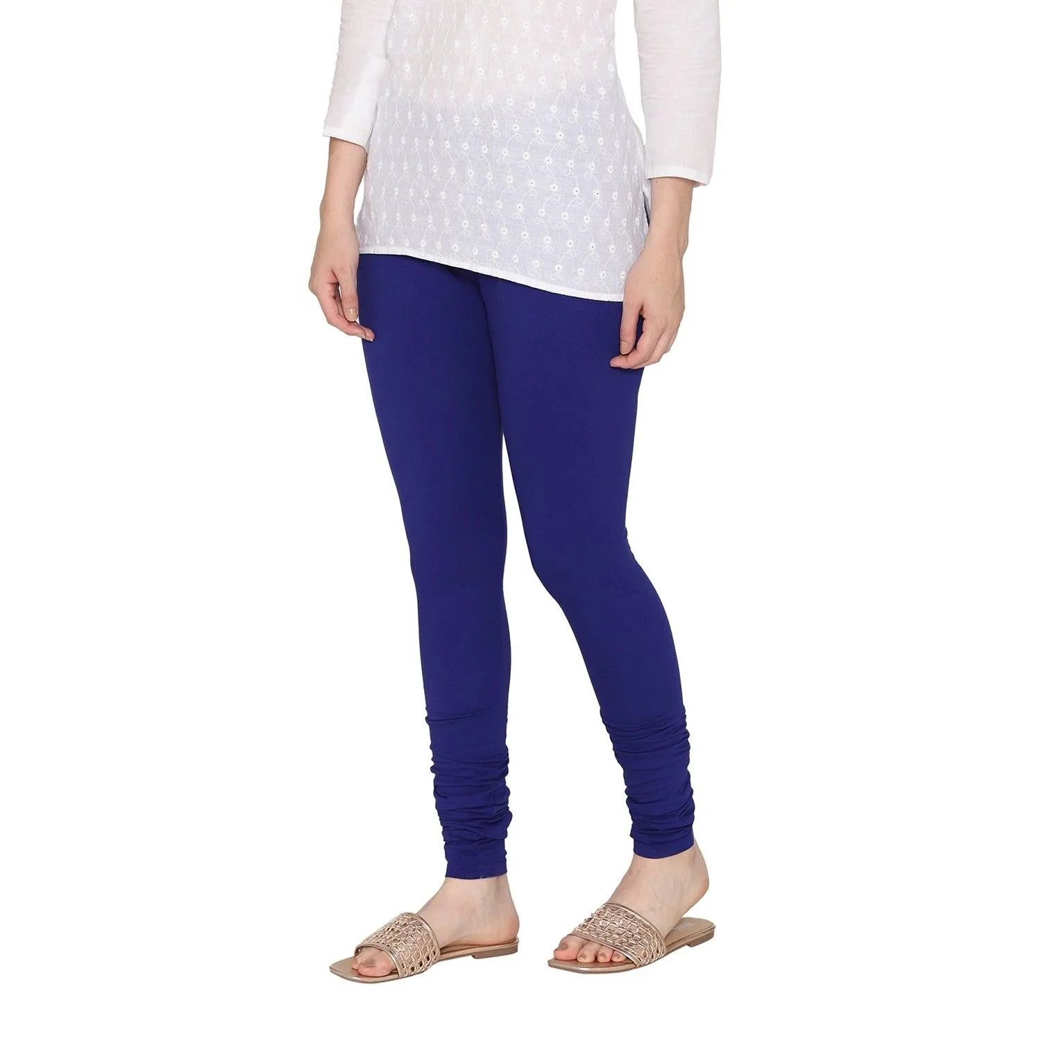 Women's Cotton Churidar Leggings (Free Size) - Ink Blue